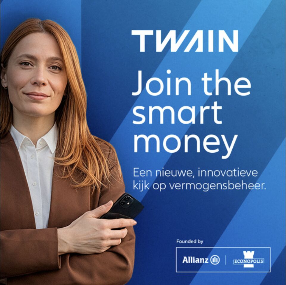 Twain-campagnebeeld met de slogan Join the smart money, een initiatief van Allianz en Econopolis voor innovatief vermogensbeheer